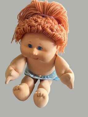 2004 Play Along Cabbage Patch Kids Doll With Yarn Hair Blue Eyes & Blue Shorts -